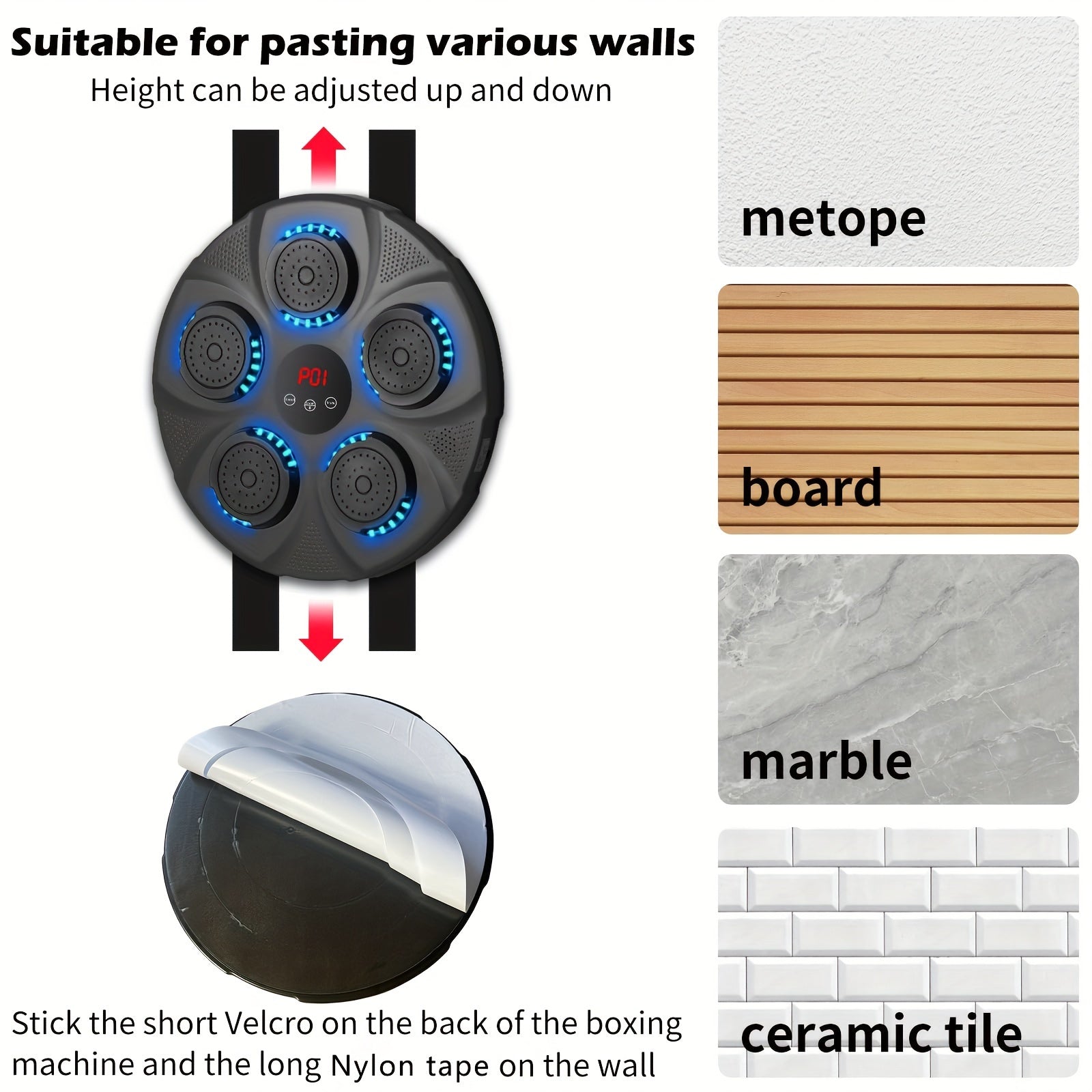 Electronic Music Boxing Machine, Boxing Training Punching Equipment, Wall Mounted Boxing Machine, Smart Boxing Target Workout Machine - Black