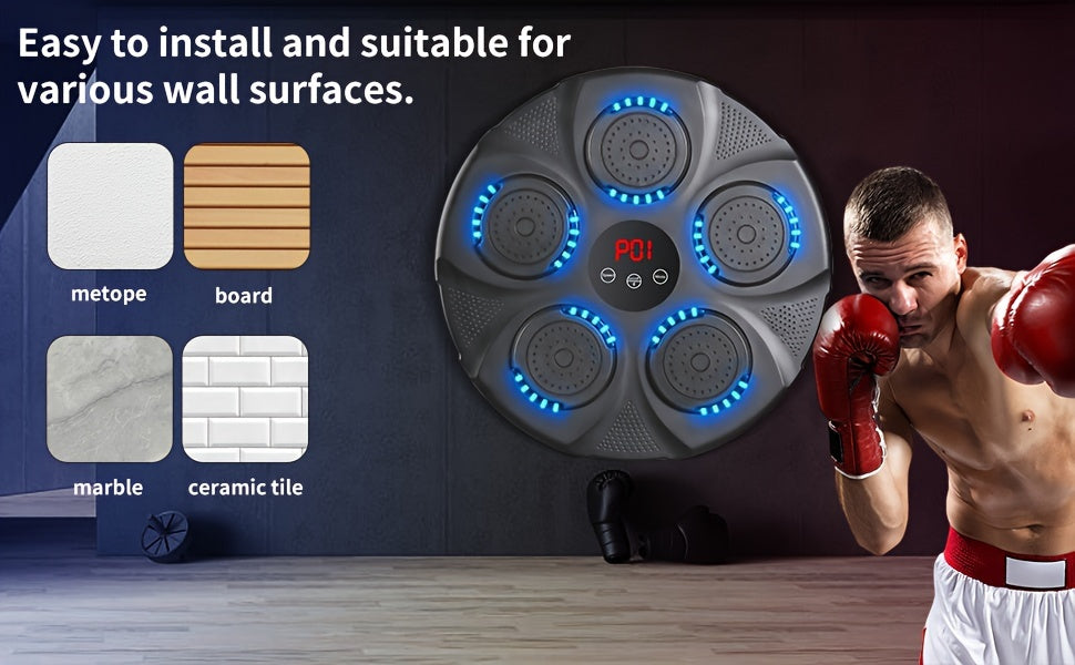 Electronic Music Boxing Machine, Boxing Training Punching Equipment, Wall Mounted Boxing Machine, Smart Boxing Target Workout Machine - Black