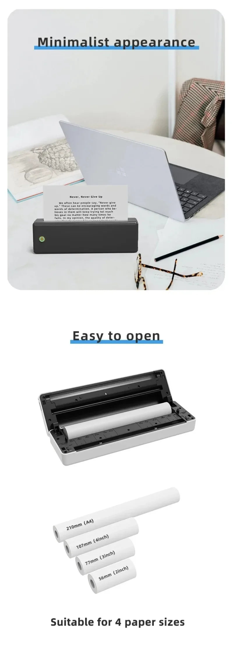 Bluetooth A4 Thermal Printer USB Charging for Contract PDF Document Photo Picture Study Office Wireless Mobile Printing Machine