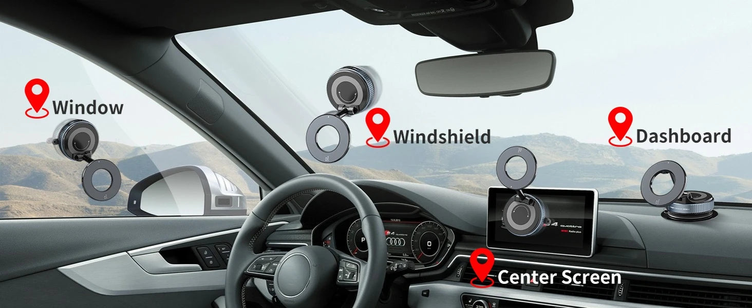 Vacuum Suction Magnetic Phone Holder for Magsafe 360° Adjustable Car Phone Mount & Retractable Vacuum Cell Phone Holders Phones