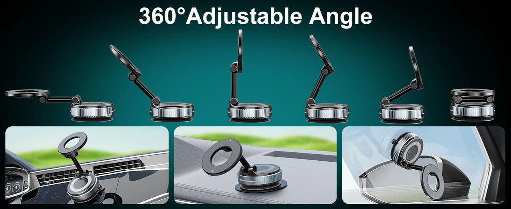 Vacuum Suction Magnetic Phone Holder for Magsafe 360° Adjustable Car Phone Mount & Retractable Vacuum Cell Phone Holders Phones