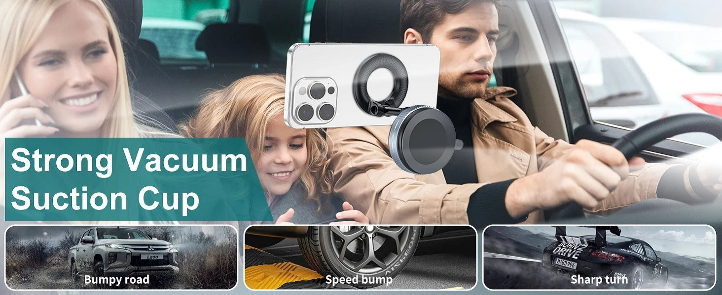 Vacuum Suction Magnetic Phone Holder for Magsafe 360° Adjustable Car Phone Mount & Retractable Vacuum Cell Phone Holders Phones