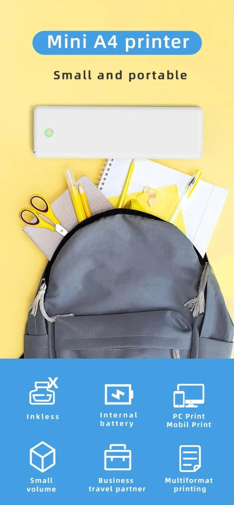 Bluetooth A4 Thermal Printer USB Charging for Contract PDF Document Photo Picture Study Office Wireless Mobile Printing Machine