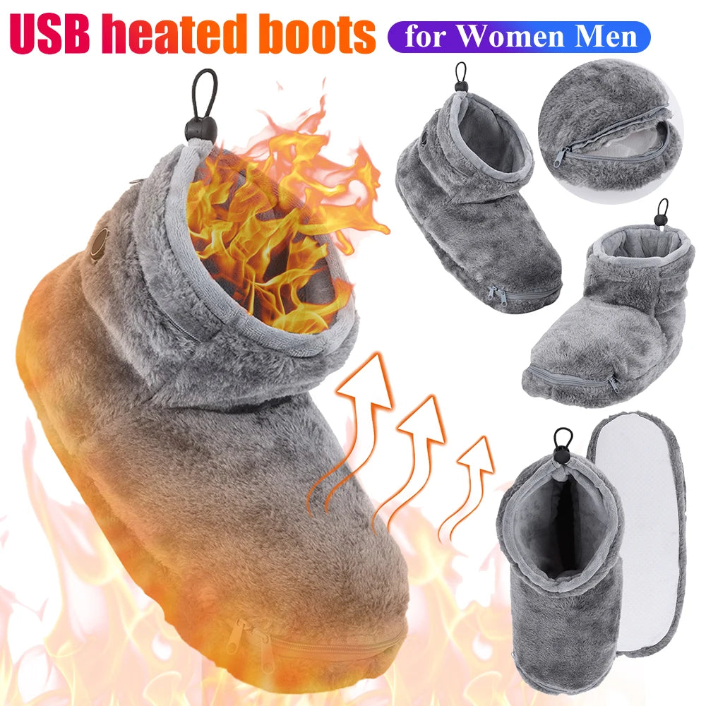 USB Heater Foot Shoes Winter Warm Snow Boots Comfortable Plush Warm Electric Slippers Foot Warmer Shoes for Men Women