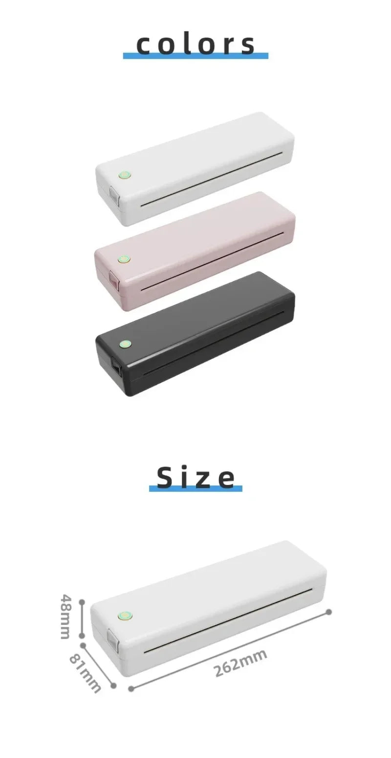 Bluetooth A4 Thermal Printer USB Charging for Contract PDF Document Photo Picture Study Office Wireless Mobile Printing Machine