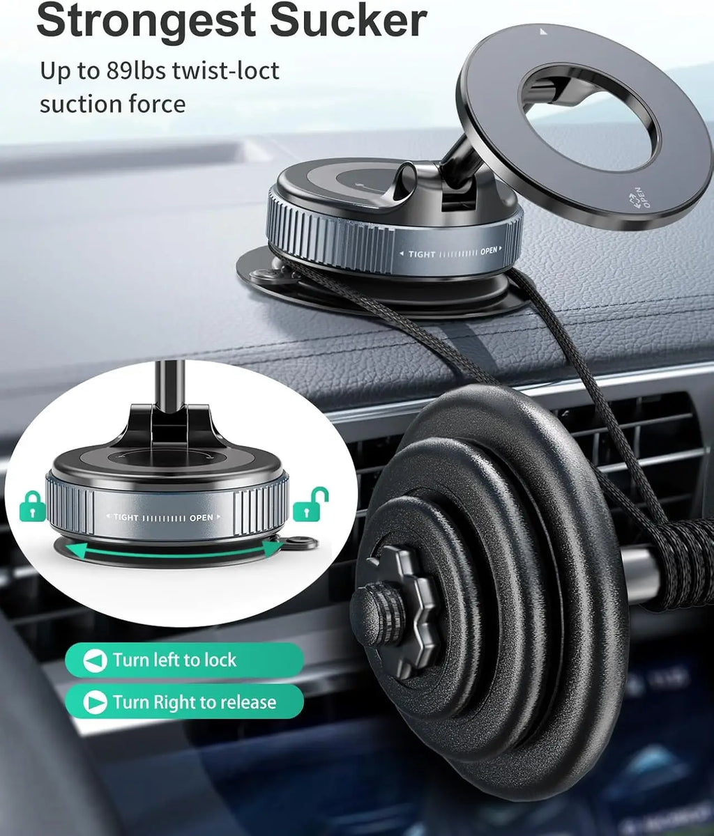 Vacuum Suction Magnetic Phone Holder for Magsafe 360° Adjustable Car Phone Mount & Retractable Vacuum Cell Phone Holders Phones