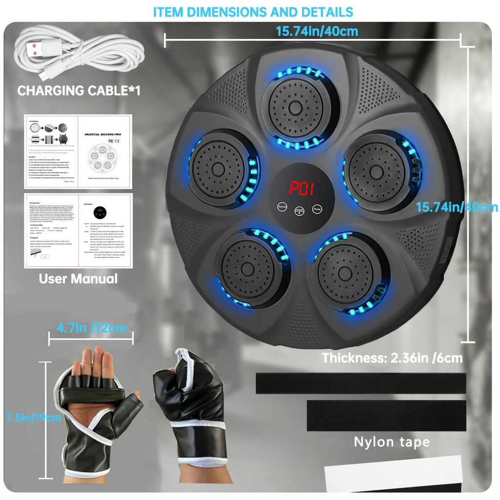 Electronic Music Boxing Machine, Boxing Training Punching Equipment, Wall Mounted Boxing Machine, Smart Boxing Target Workout Machine - Black