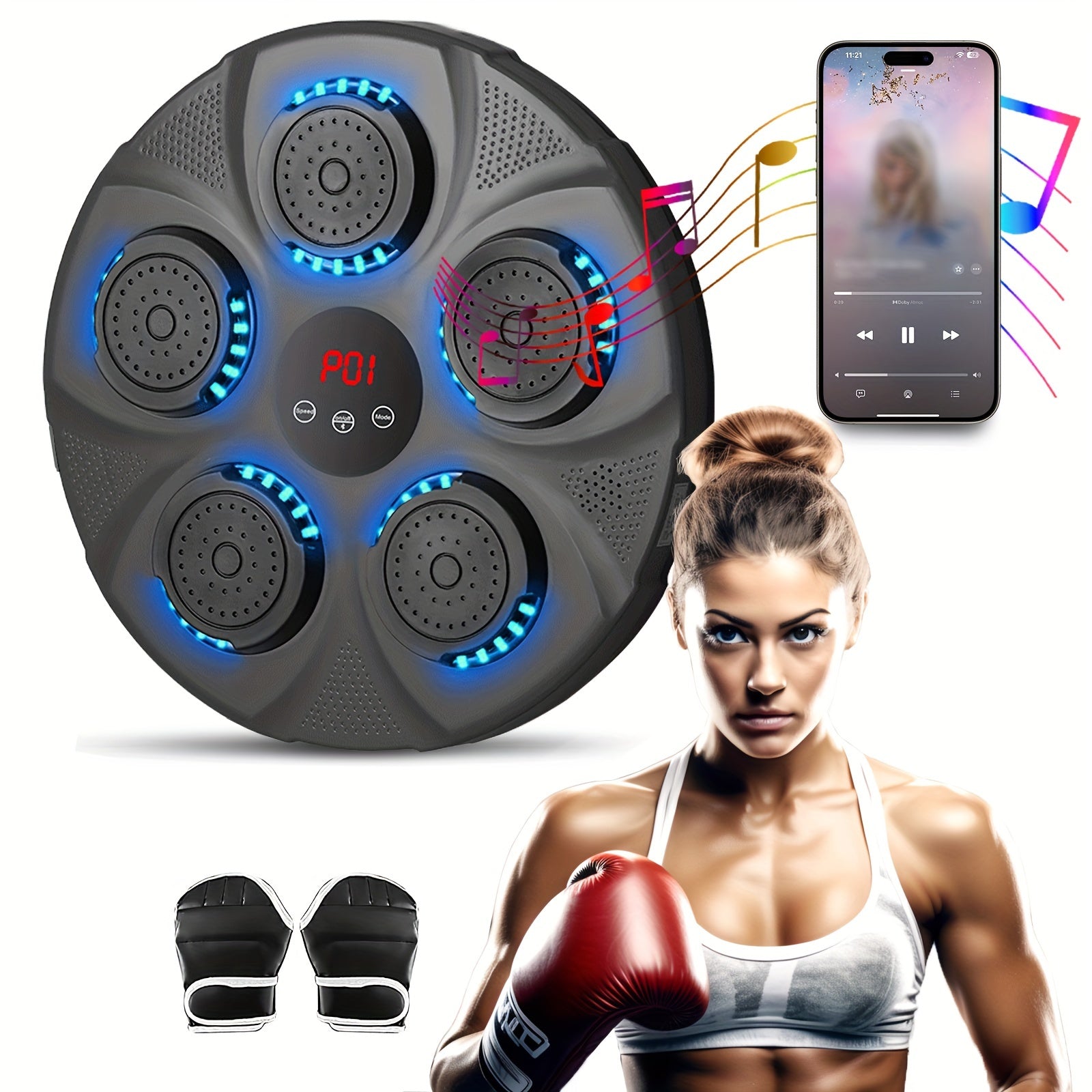 Electronic Music Boxing Machine, Boxing Training Punching Equipment, Wall Mounted Boxing Machine, Smart Boxing Target Workout Machine - Black